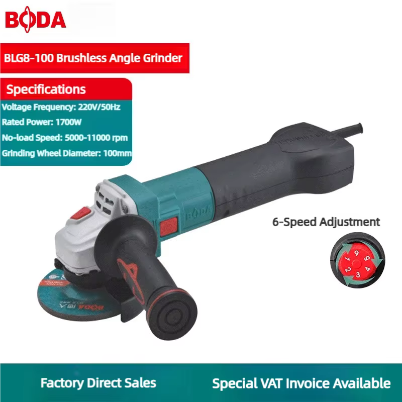 ​ Moteur de meuleuse d'angle sans balais BODA 1700W avec système de refroidissement, coupe à 6 vitesses, meulage, ponçage, polissage pour métal, bois, mur ​