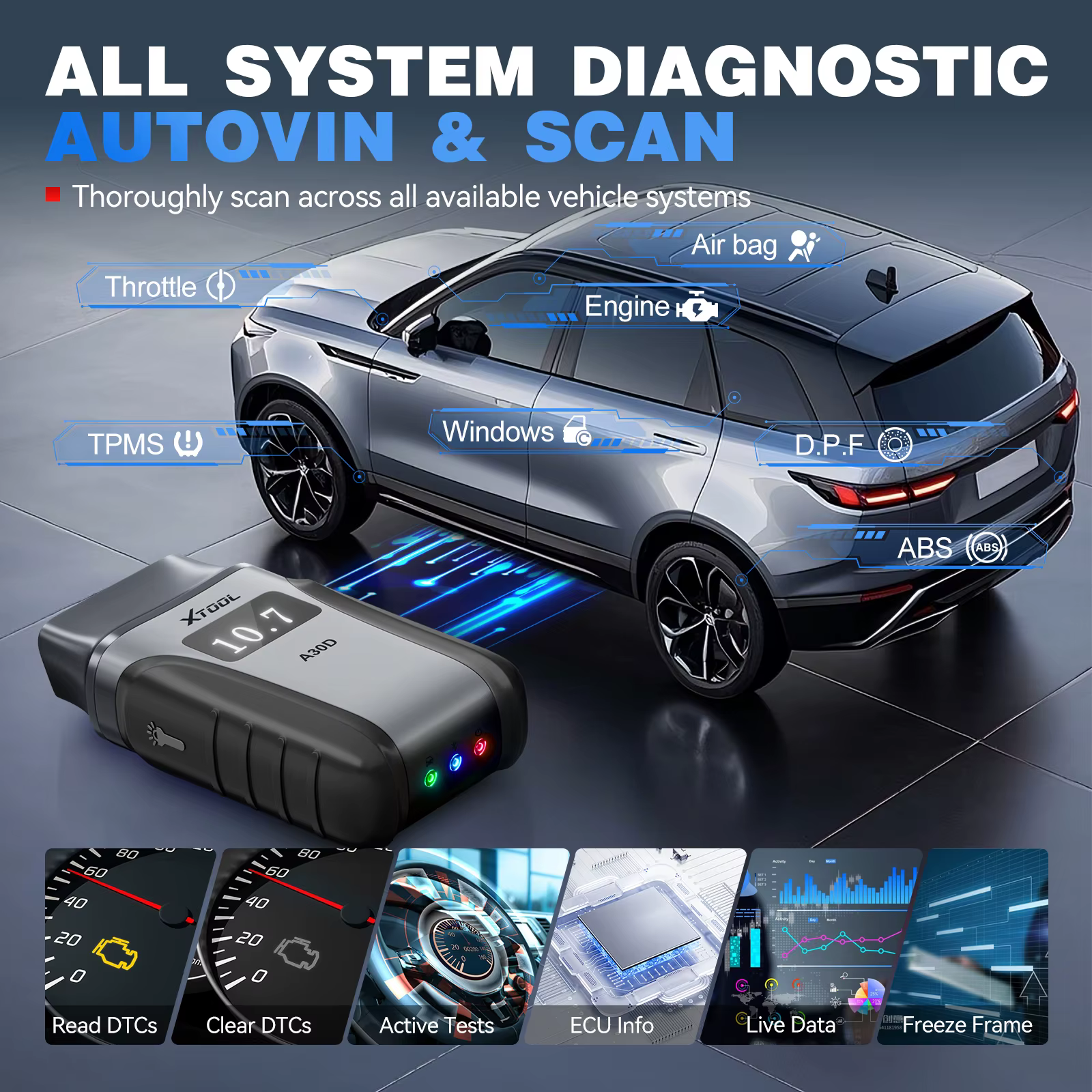 XTOOL A30D OBD2 Scanner système complet outils de Diagnostic de voiture avec 19 réinitialisation FCA Auto Auth CANFD