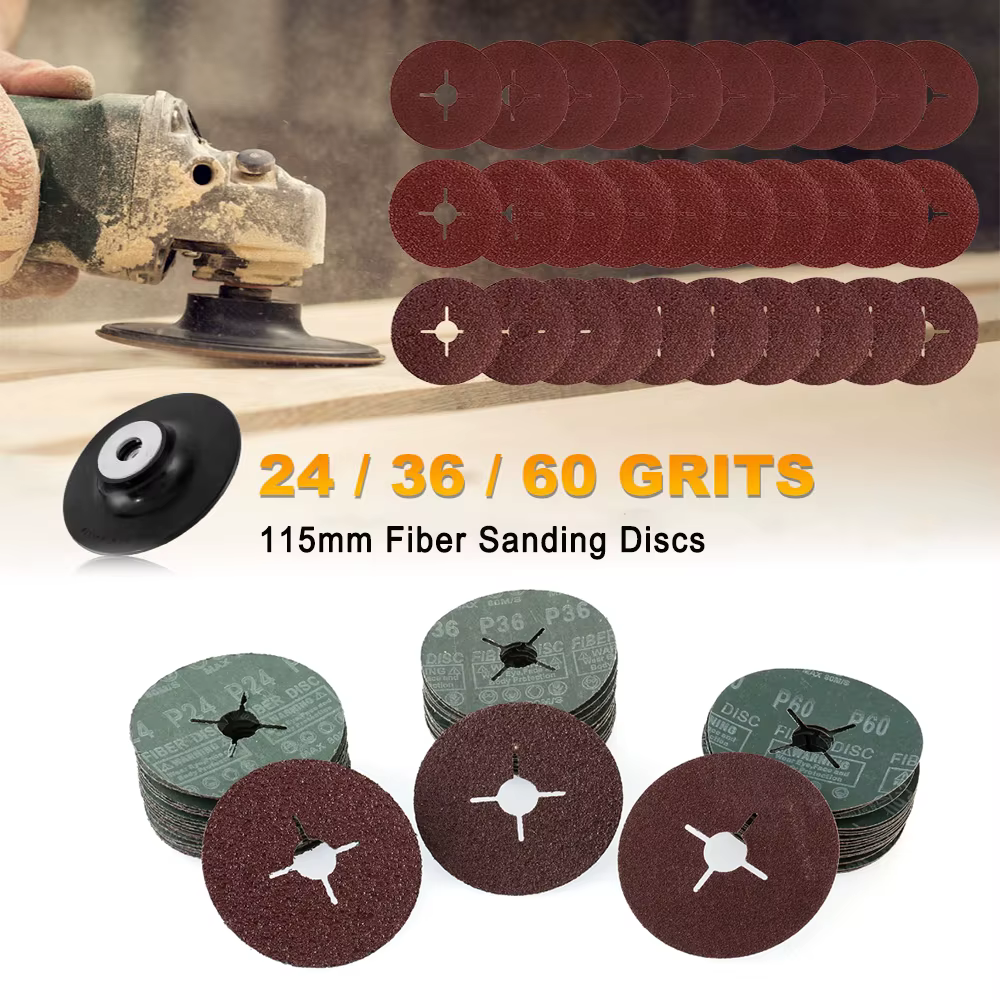 Disques de ponçage en Fiber de 115mm pour meuleuse d'angle 24 36 60 grains papier de verre abrasif pour bois métal