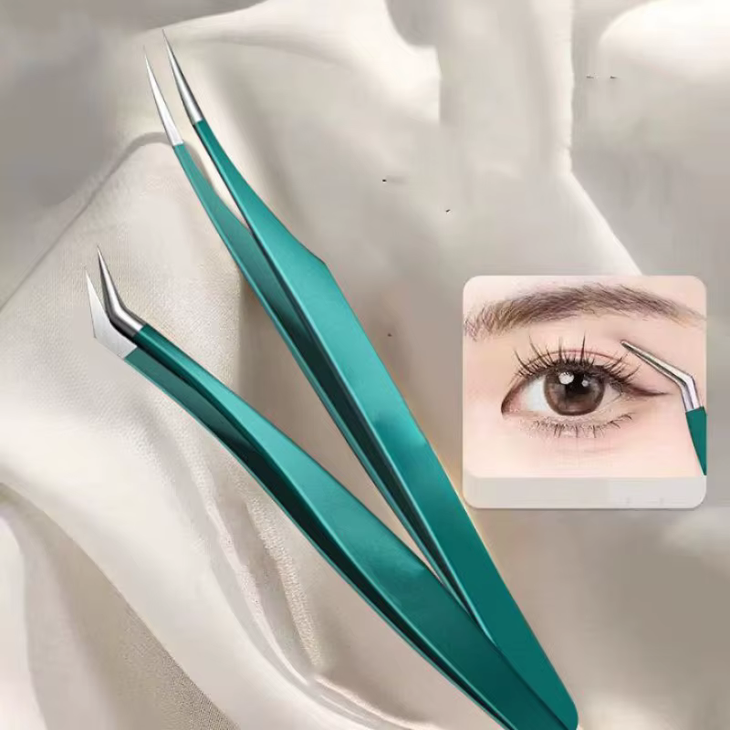 Kit d'outils d'extension de cils hypoallergéniques – Ensemble de pincettes en acier inoxydable avec plumes dorées et pinces dauphin pour artistes de cils