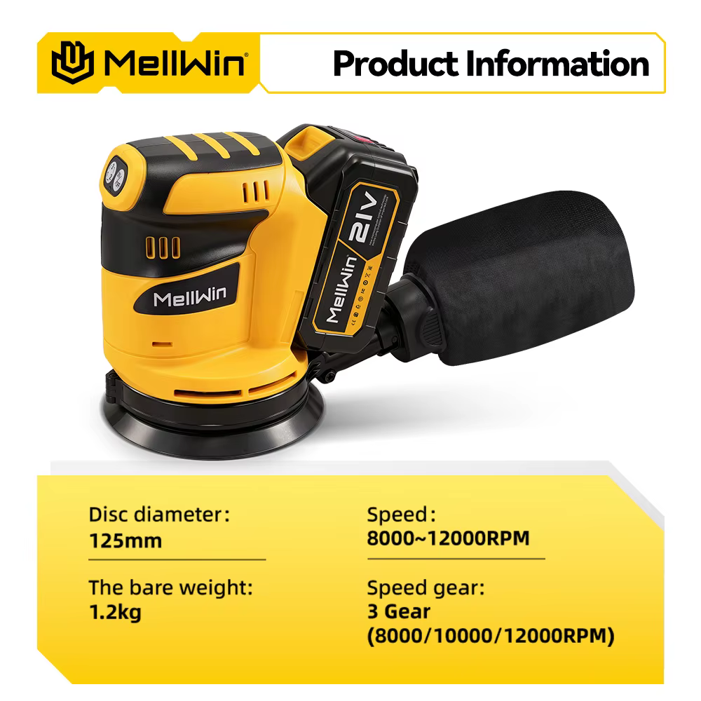 MELLWIN ponceuse électrique sans fil 3 vitesses réglable ponçage orbital Machine de polissage outil de travail du bois pour Makita 18V batterie broche