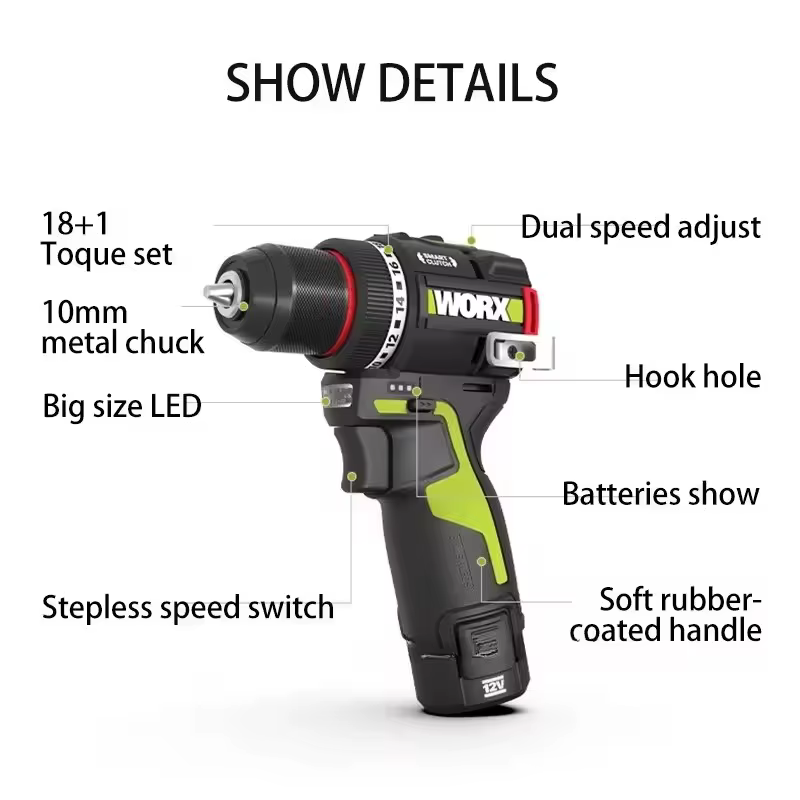 WORX WU135 perceuse électrique sans fil 12V 50Nm 1800 tr/min
