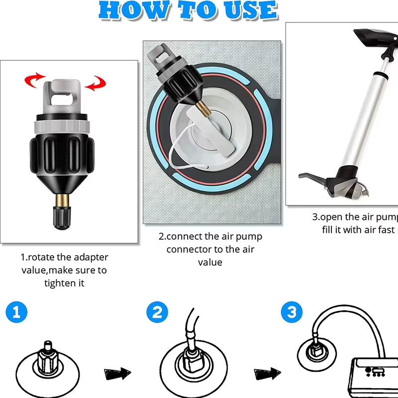 Kit d'adaptateurs de valve d'air multifonction pour planche de SUP, adaptateur de pompe gonflable, kit combiné de connecteurs de pompe à valve d'air pour bateau à pagaie et kayak