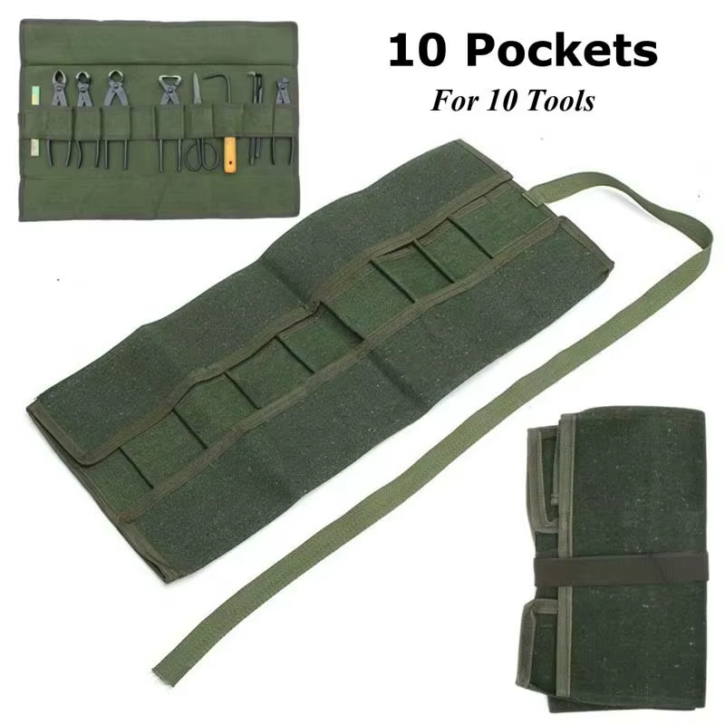 Boîte à outils de jardinage, paquet de rangement de bonsaï vert armée, sac en rouleau, outil de réparation de jardin, pinces, ciseaux, sacs de rangement d'outils en toile 60x43cm