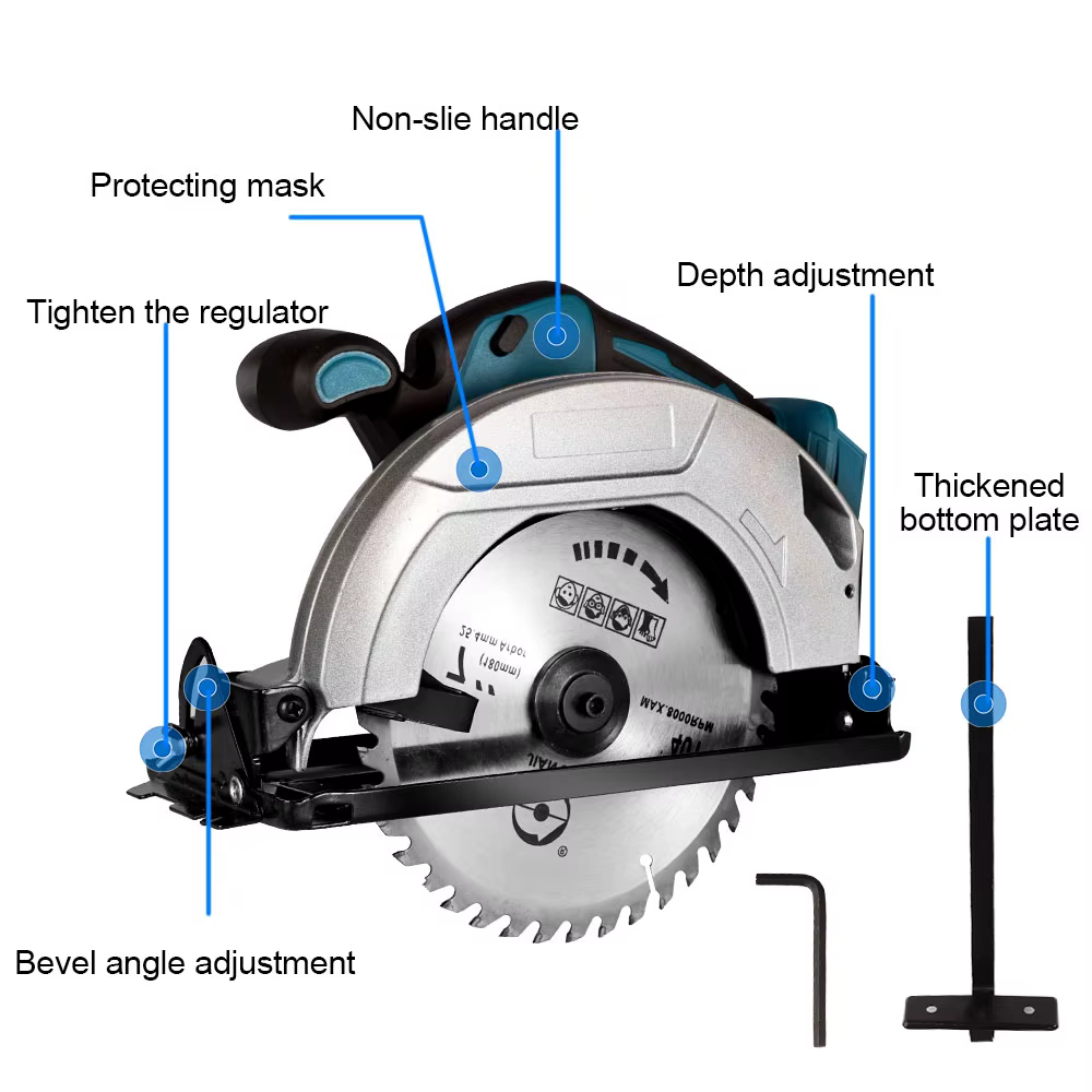 ONEVAN 180mm 7 pouces scie circulaire électrique sans brosse bois réglable sans fil