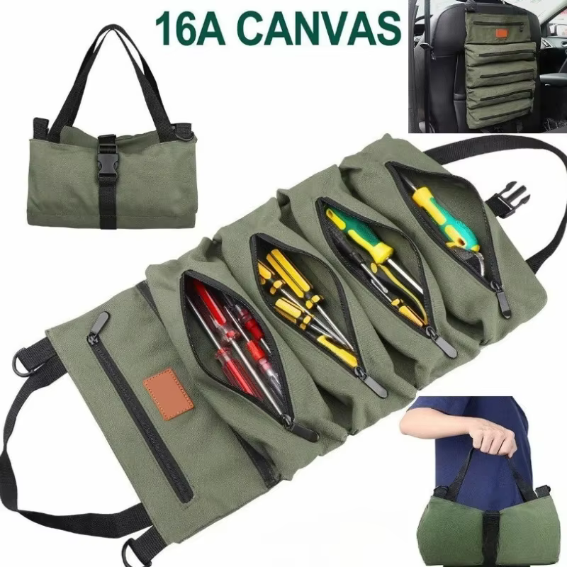 Sac à outils enroulable robuste-organisateur multi-outils en tissu Oxford rangement de garage tout-en-un pour mécaniciens/électriciens/charpentier