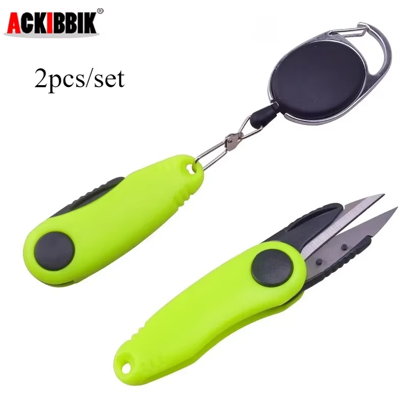 Ackibbik 2 pièces/ensemble Kit d'outils de pêche à nœud rapide ligne de pêche télescopique coupe tondeuse acier inoxydable ciseaux à poisson accessoires