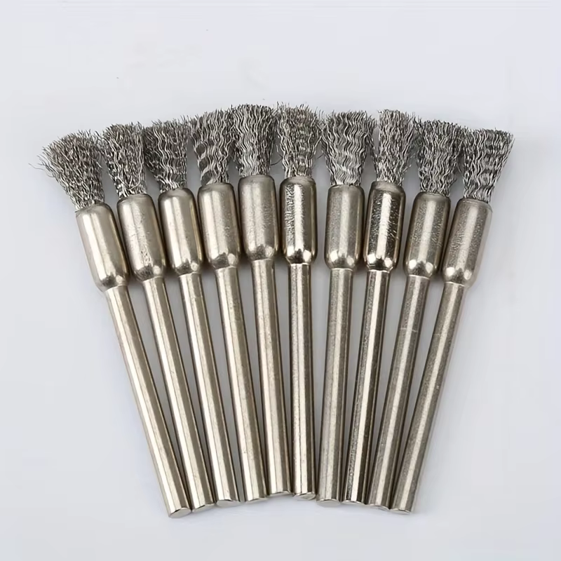 10 brosses métalliques en acier inoxydable avec manche de 3