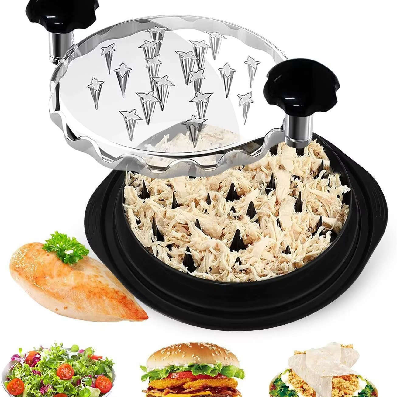 Outil de broyeur de poulet, Machine de séparation de déchiquetage de viande avec couvercle pour déchiqueter le poulet, le porc et le bœuf, outil de cuisine