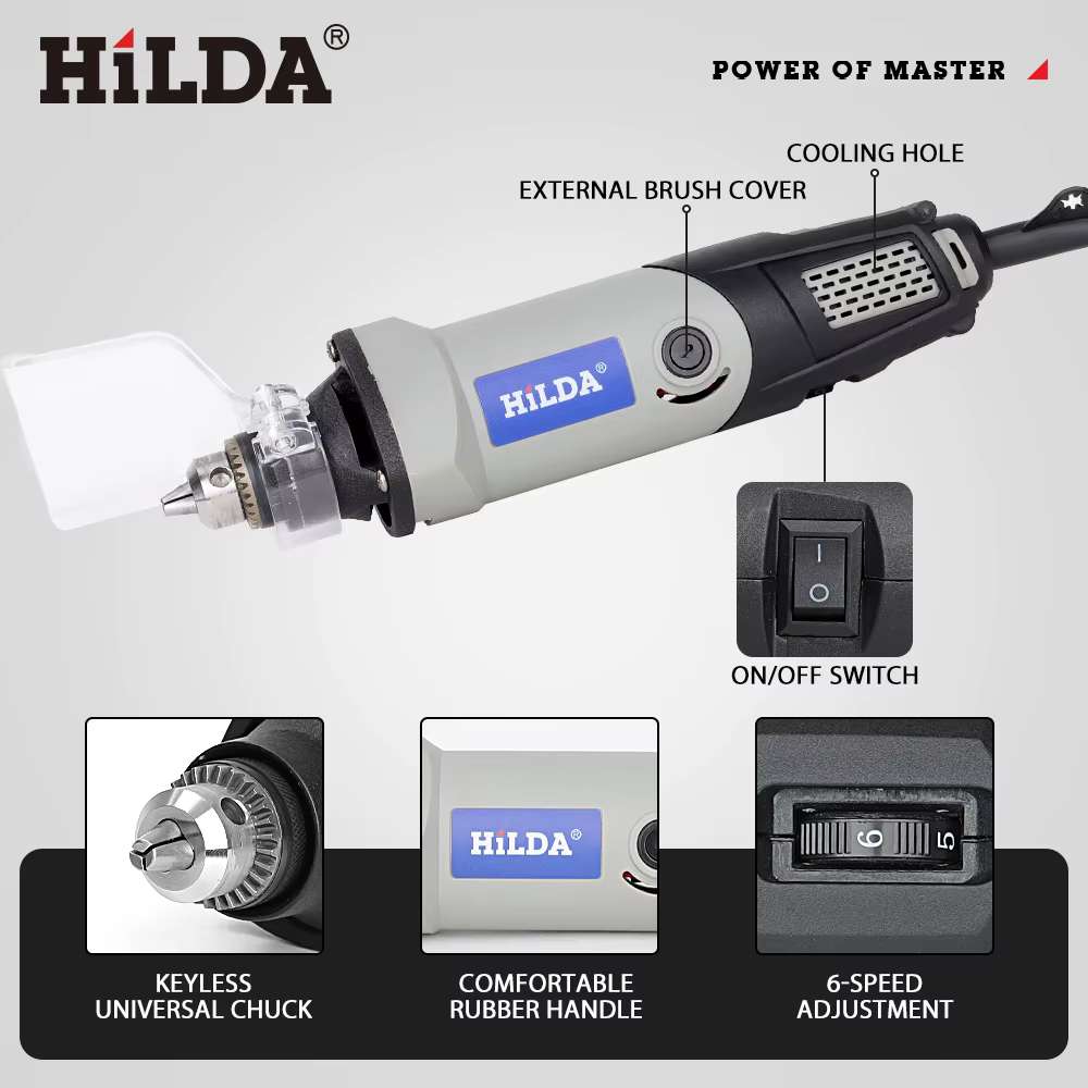 HILDA 400W outil rotatif 6 positions outils de meulage Mini perceuse meuleuse électrique