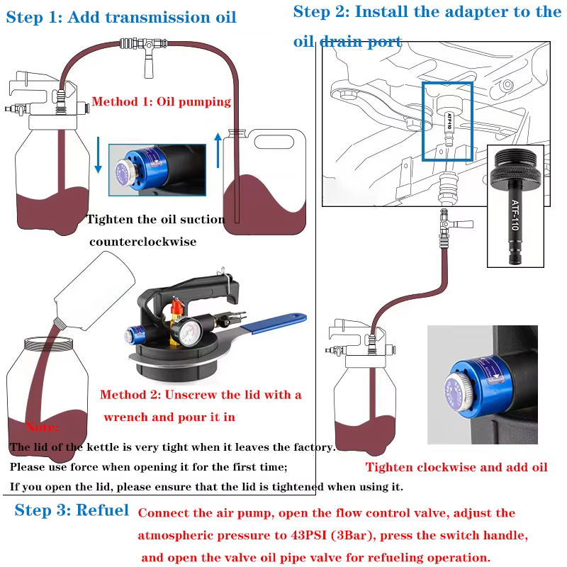 Outil de remplissage d'huile de transmission pneumatique