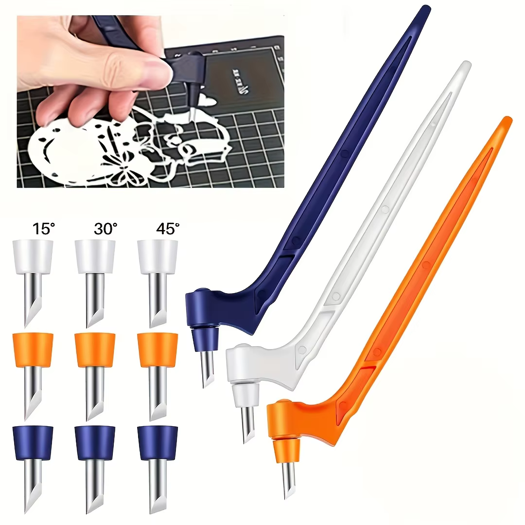 1 coupe-papier avec trois lames rotatives, couteau à main en acier inoxydable pour scrapbooking et découpe d'art vinyle