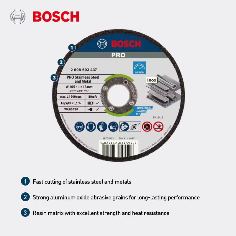 Disque de coupe en acier inoxydable ultra-fin Bosch Pro 105/125 mm pour meuleuse d'angle