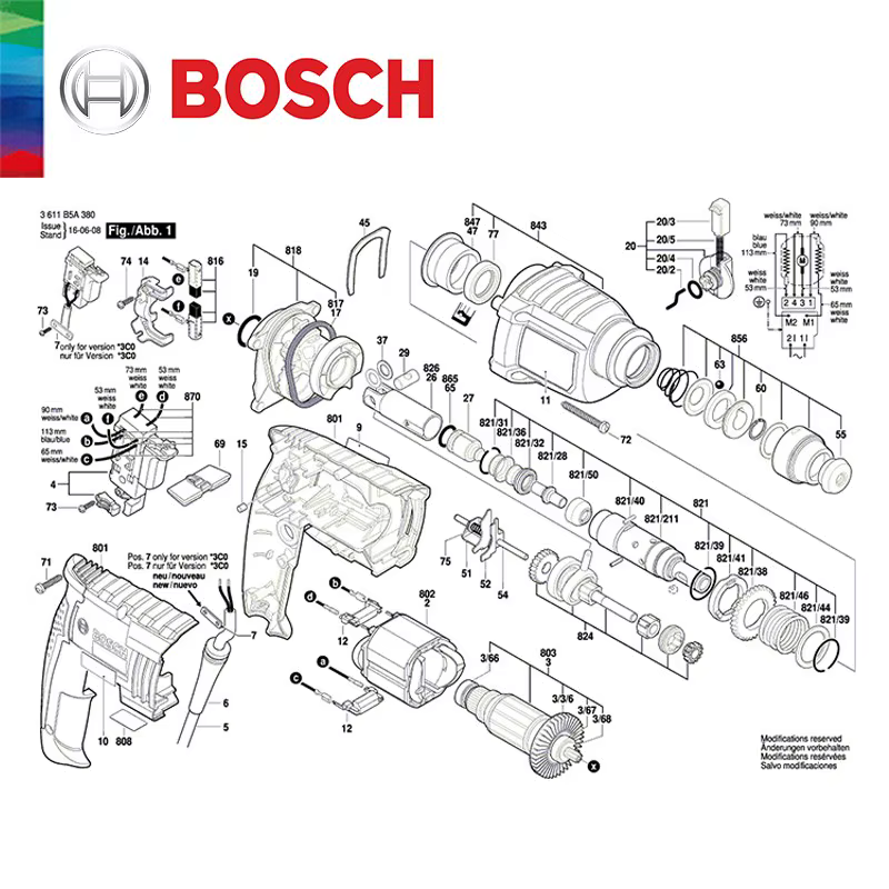 Bosch GBH2-20/2000/22/24/26E/28/DRE Perceuse à percussion électrique interrupteur de commande