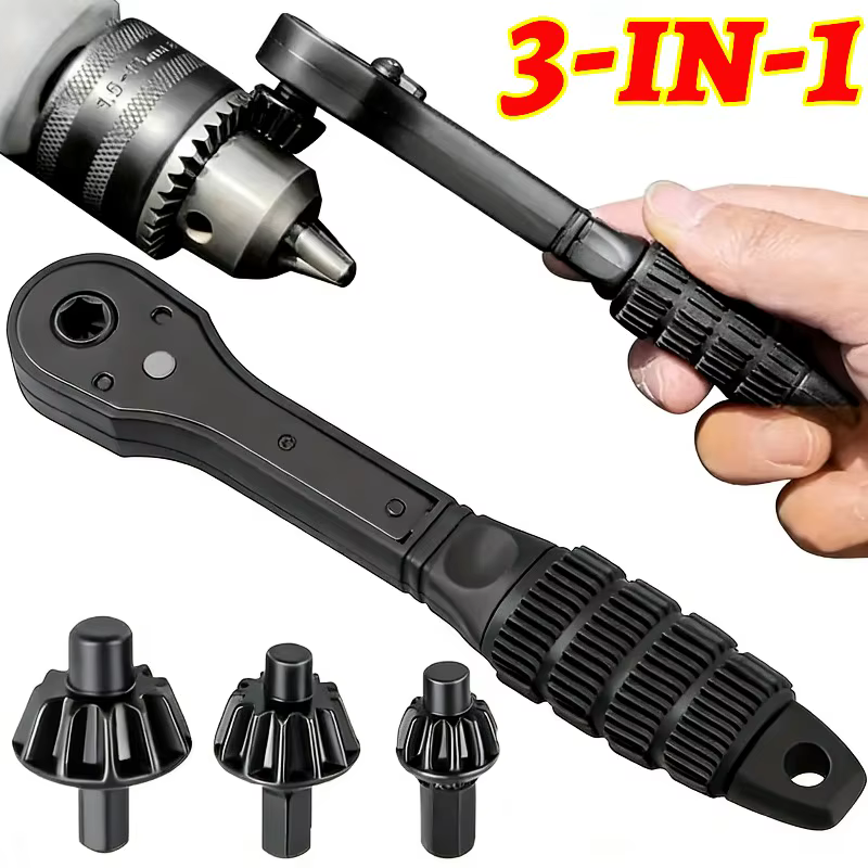 Clé à cliquet 3-en-1 à double embout pour perceuse