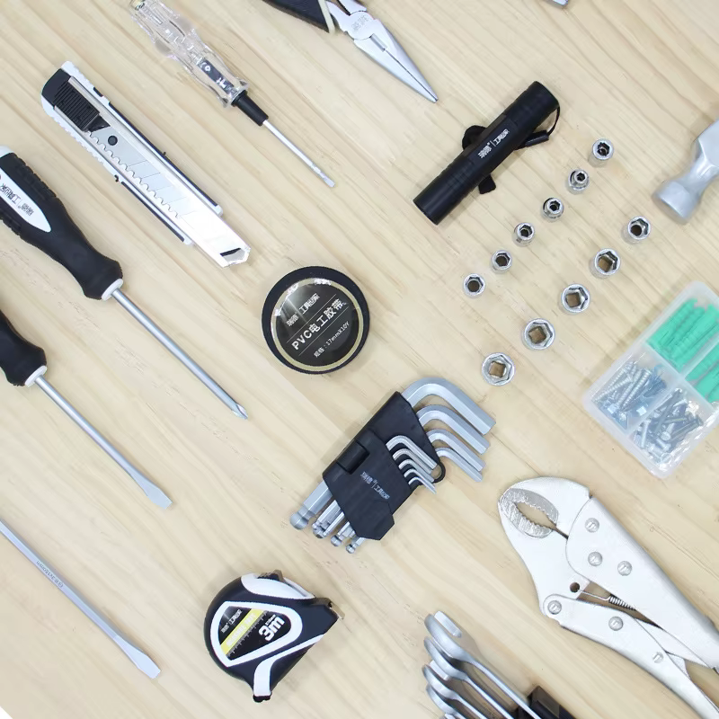 Boîte à outils polyvalente, matériel ménager, ensemble de réparation combiné d'outils manuels, boîte à outils complète de réparation à domicile, matériau en acier au carbone