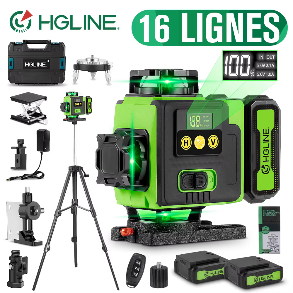 HGLINE 16 lignes niveau Laser APP télécommande niveaux horizontaux verticaux affichage de puissance de la Machine nivell