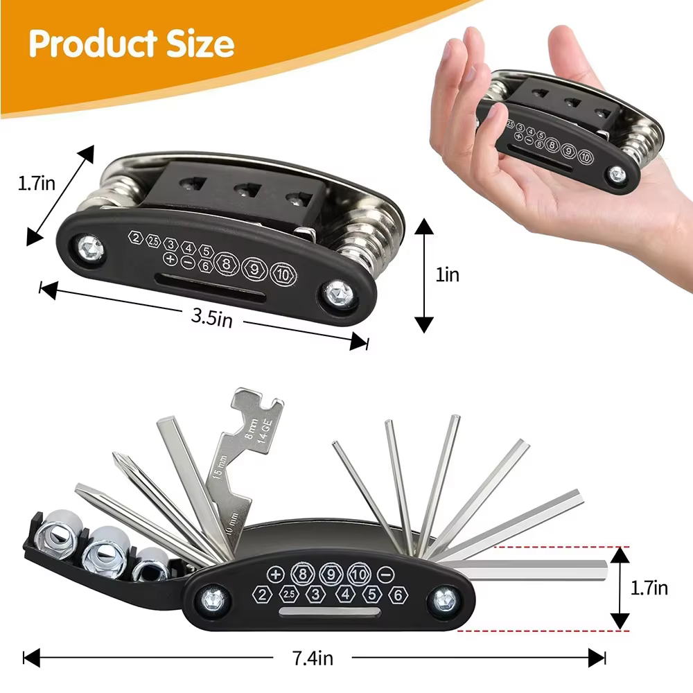 Kit d'outils de réparation de vélo portable 16 en 1 pour VTT et vélos de route