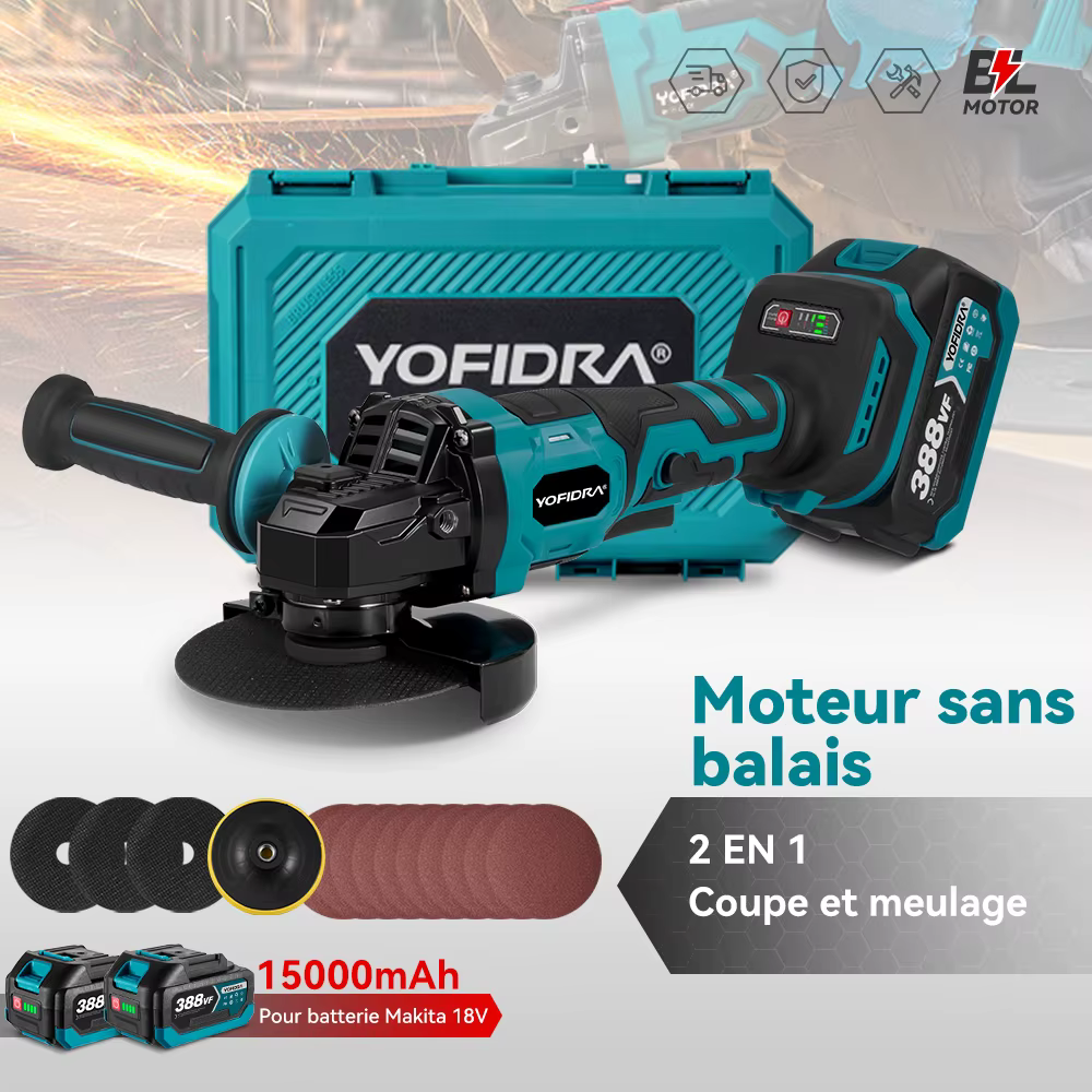 YOFIDRA 125mm meuleuse d'angle électrique sans brosse 3 vitesses polisseuse sans fil coupe outil