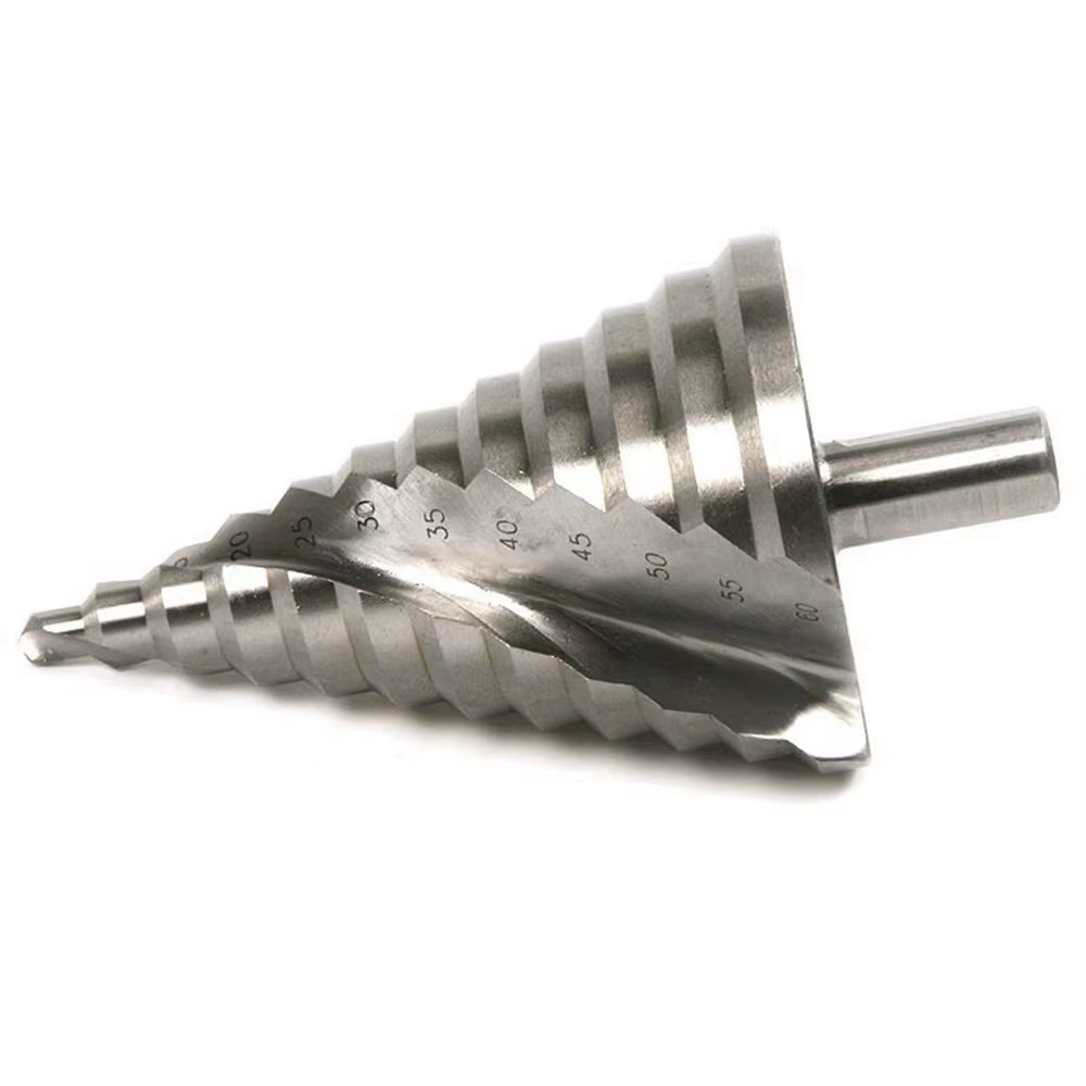 Foret étagé 6-60mm, rainure en spirale, coupe-trou de pagode, feuille de métal, foret conique, tige triangulaire, ouvre-trou étagé