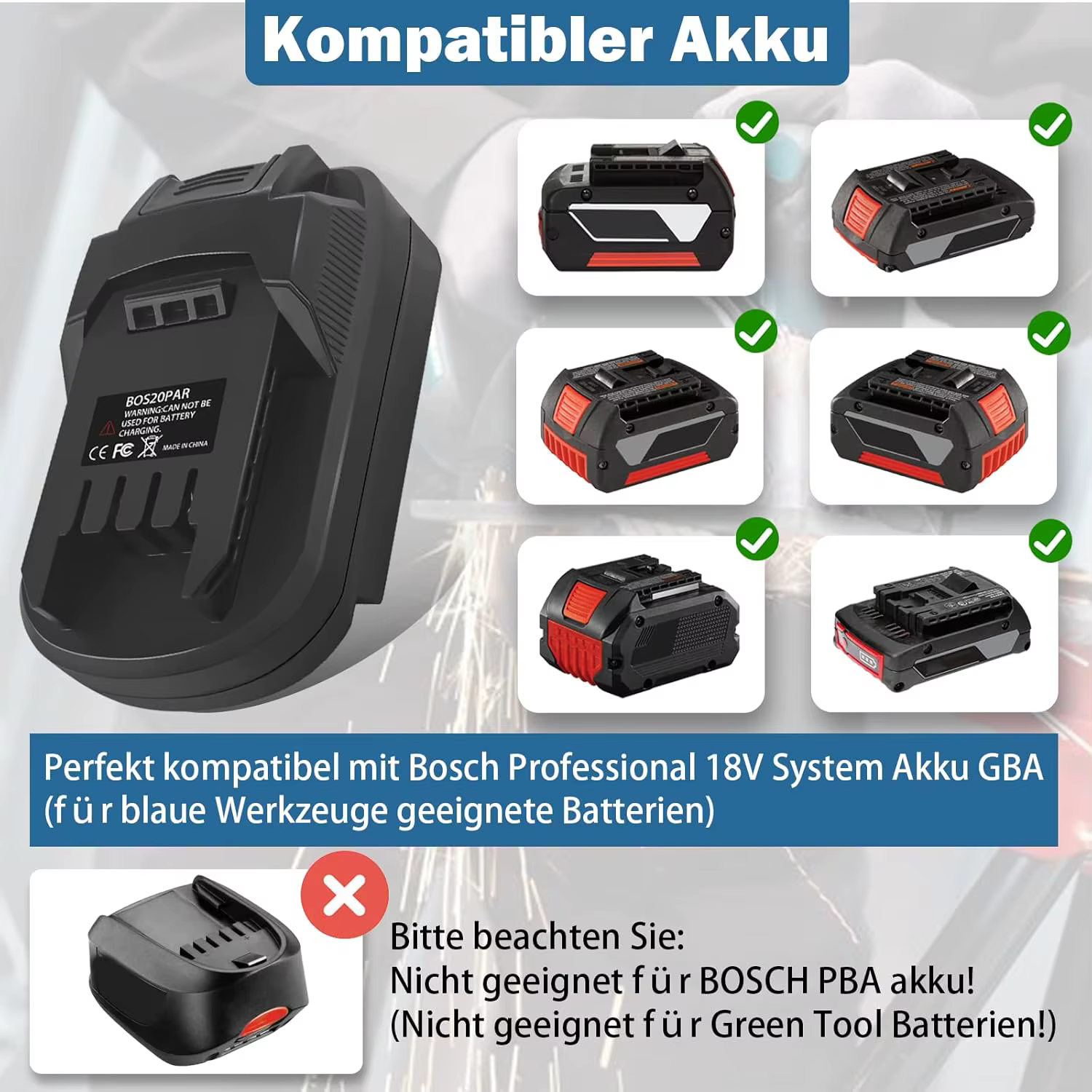 Adaptateur de batterie BOS20PAR pour batterie Li-Ion Bosch 18V