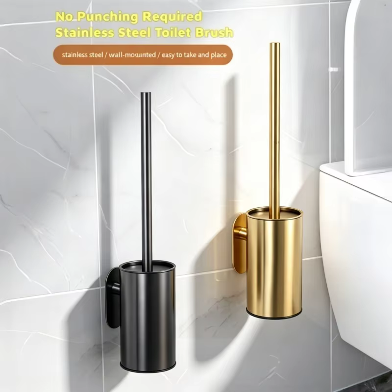 Porte-brosse de toilette mural, outils de nettoyage en acier inoxydable, sans poinçonnage, accessoires de brosse de toilette verticale durables, nettoyeur de WC