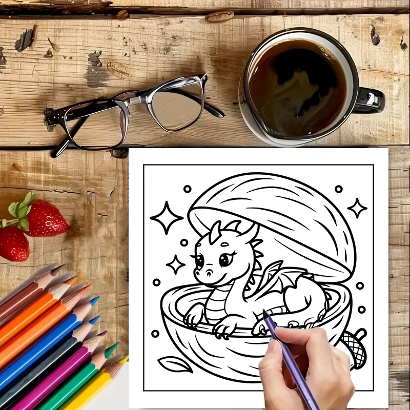 Livre de coloriage Easy Dragons pour adultes, cadeau d'anniversaire, fournitures de rentrée scolaire, livre de dessin mignon pour adultes