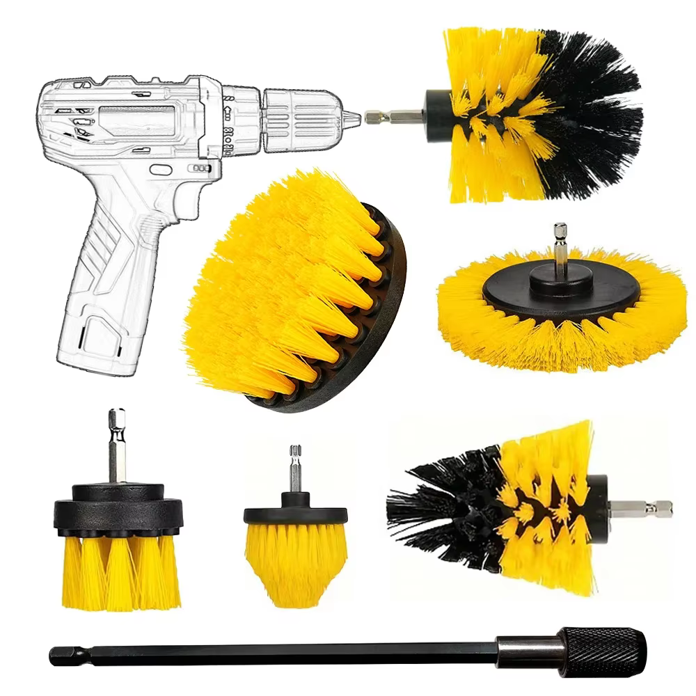Ensemble de brosses de nettoyage rondes en Nylon pour perceuse électrique