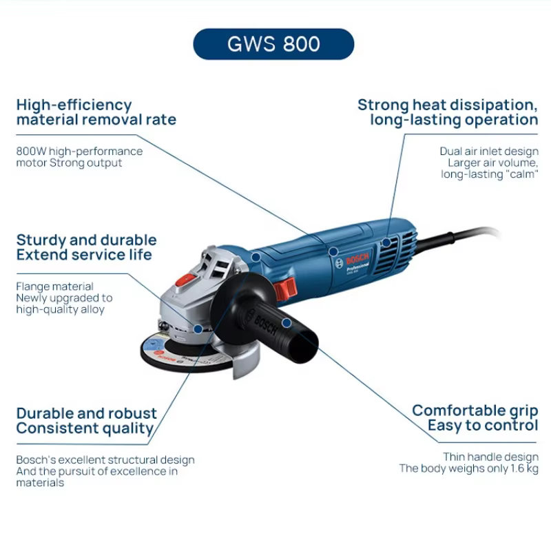 Meuleuse d'angle BOSCH GWS 800 | 800W 12000RPM | Disque de 100 mm | Pour la découpe et le meulage du métal/du pierre