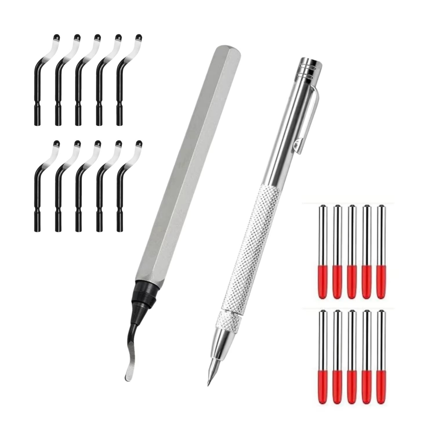 Outil de débavurage avec 11 lames pivotantes en acier rapide et stylo marqueur pour métal