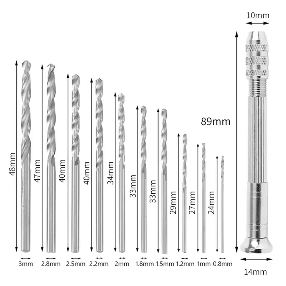 Mini perceuse manuelle 0.8-3.0mm, outils de perçage pour le travail du bois, pour modèles, loisirs, bijoutiers, outil rotatif de perçage, bricolage, 1/11 pièces