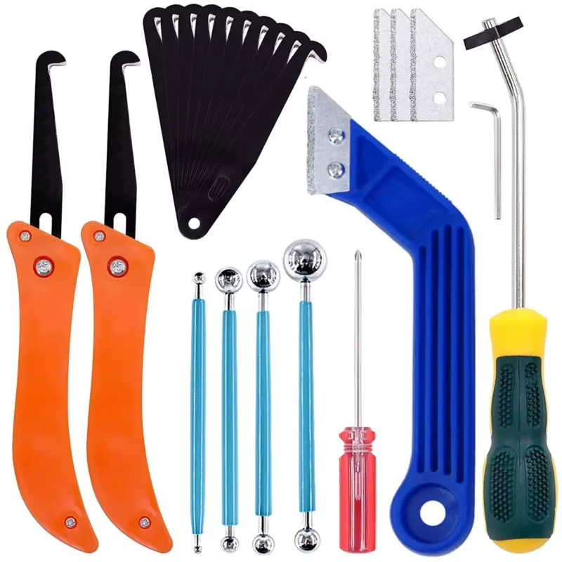 Kit de 22 outils de déjointage, comprenant une scie à joint manuelle, une brosse de nettoyage pour joints de carreaux en céramique et un outil de finition des joints pour sols et cuisines
