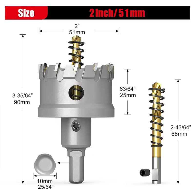 TCT-Kit de scie cloche en carbure, fraise à pointe en carbure avec foret pilote pour métal, acier inoxydable, fer, bois, plastique