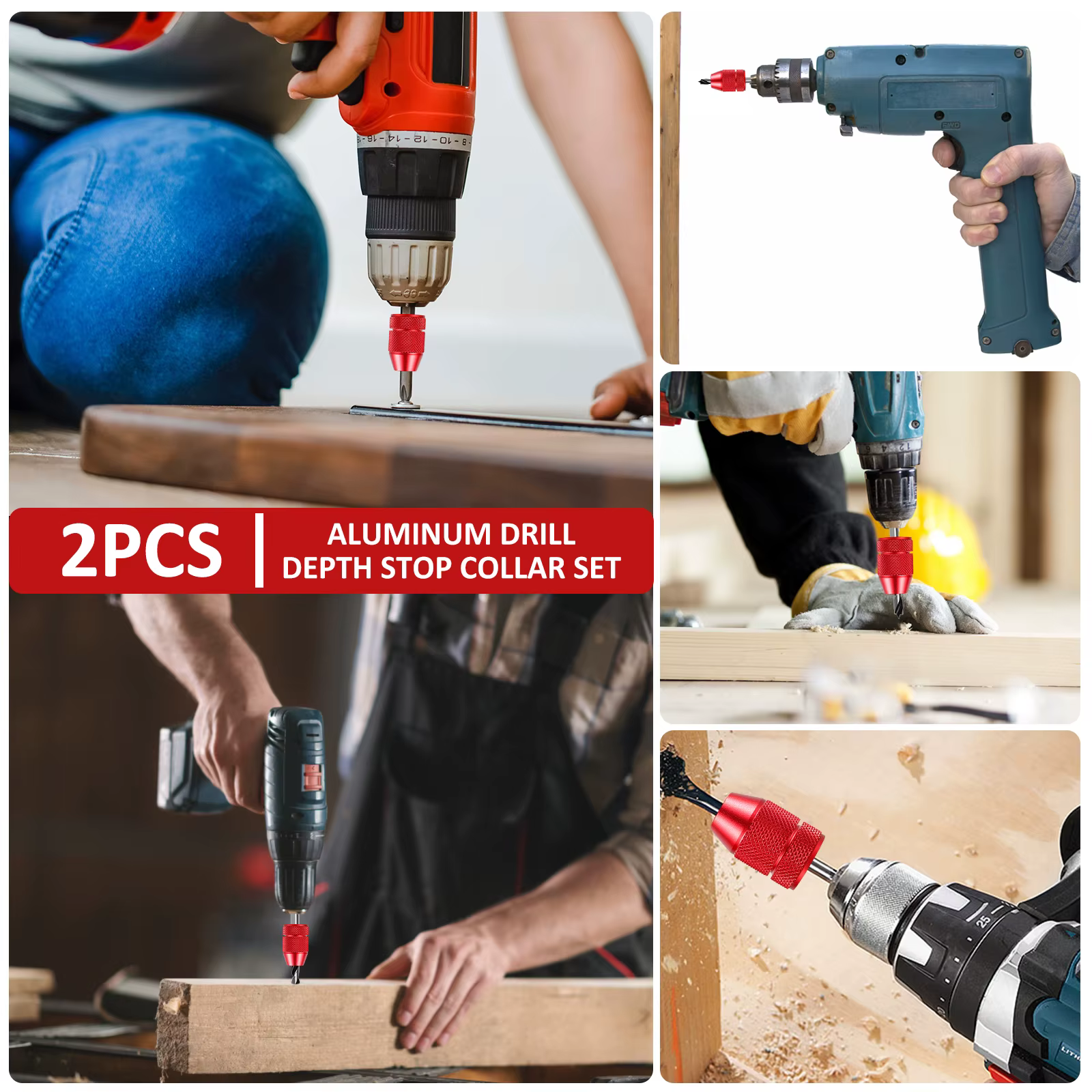 2 embouts de limitation de profondeur pour forets, réglables, plage de tailles de forets applicables de 5/64 pouces à 3/16 pouces, pour outils de travail du bois