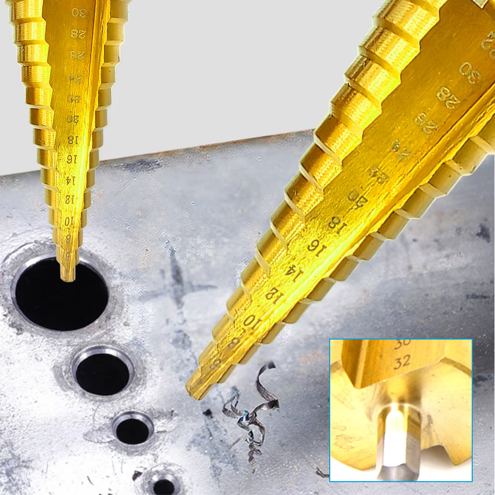1PC titane plaqué Hexagonal rainure droite étape perceuse 4-32mm alésage pagode foret trou ouverture