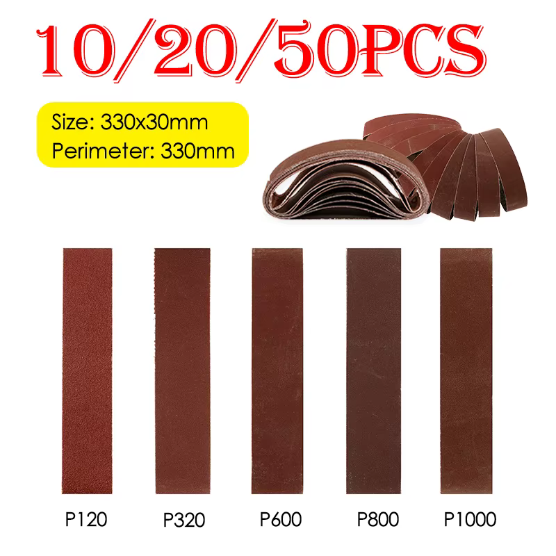 10/20/50 pièces courroies abrasives pour Mini Machine à bande électrique 330x30mm P120/320/600/800/1000 ceintures