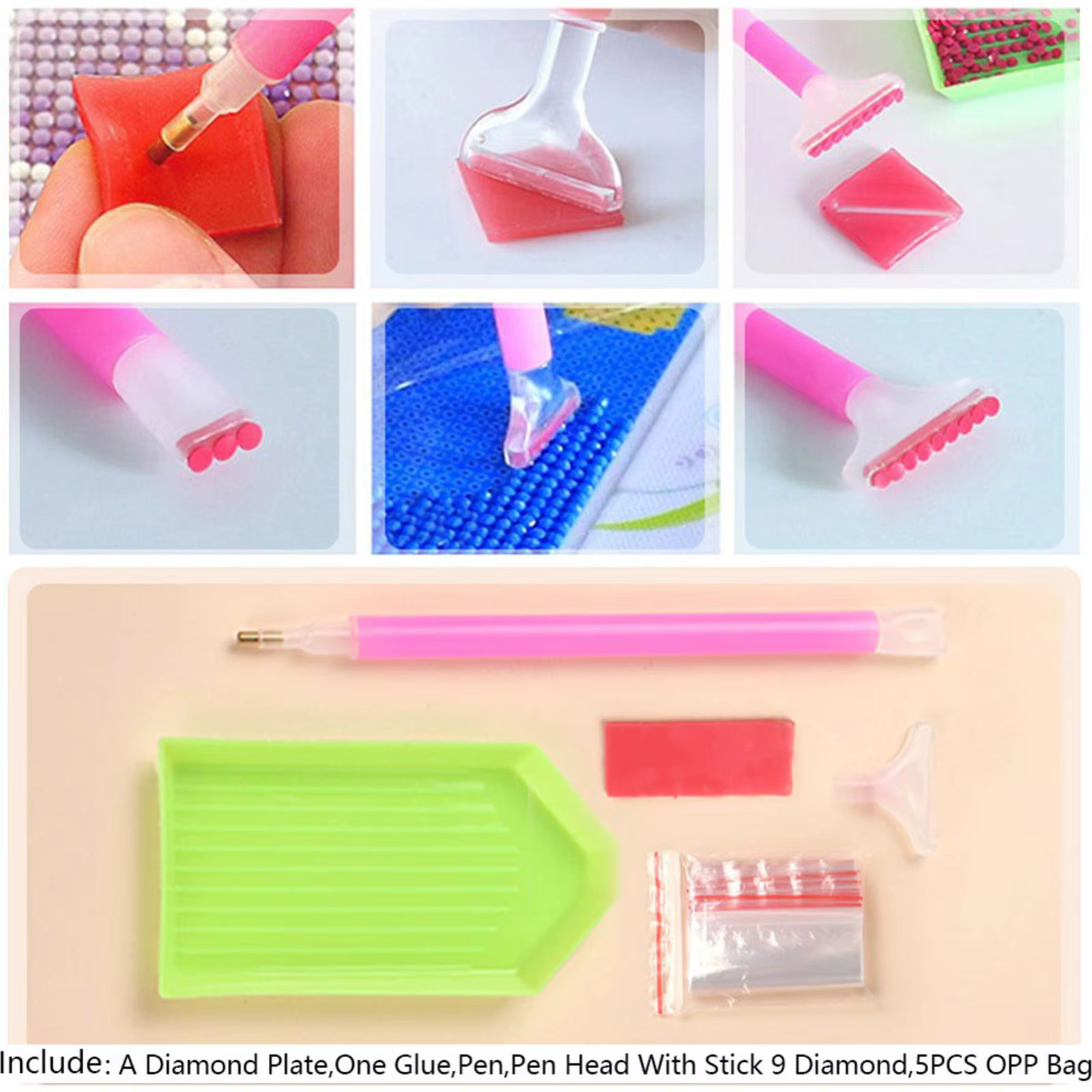 Kit d'outils de broderie et de couture DIY pour la peinture diamant 5D, comprenant un stylo de mosaïque, un plateau à argile et une plaque à strass