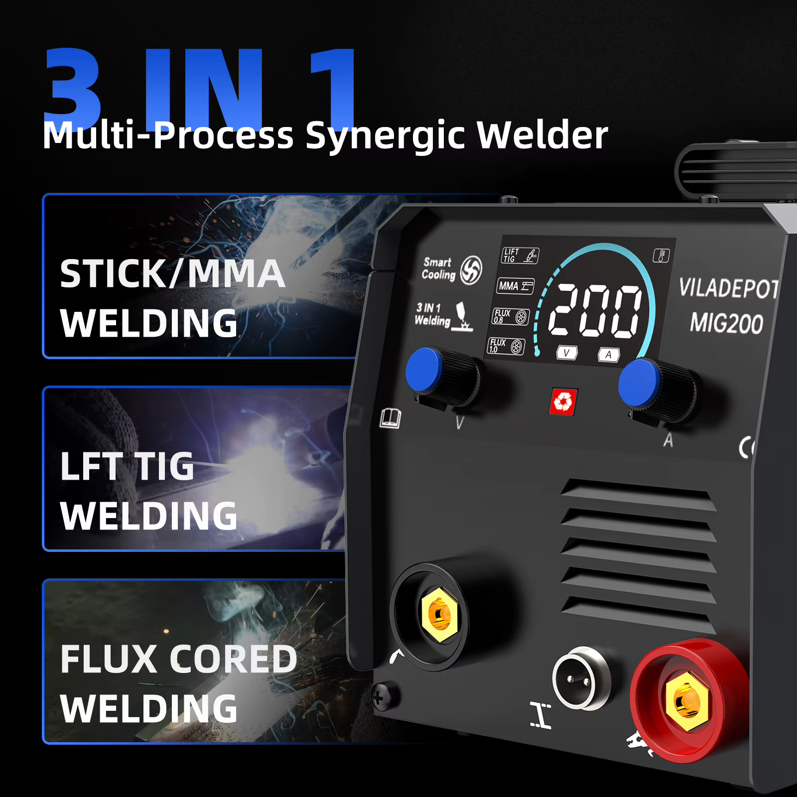 Viladepot 3 en 1 sans gaz soudeuse MIG MIG/MMA/ascenseur TIG MIG200 Machine à souder semi-automatique avec fil fourré