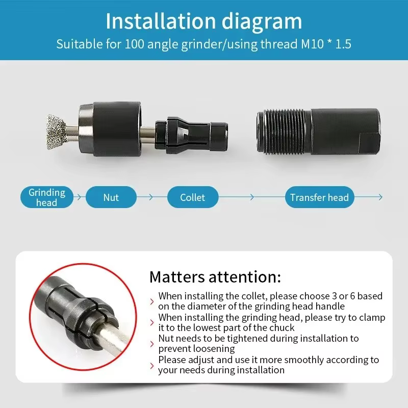 Adaptateur modifié 6/3mm à mandrin de meuleuse droite