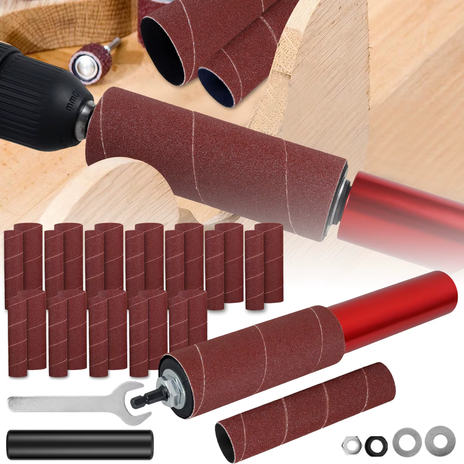 Adaptateur de ponceuse à broche, perceuse électrique, manchon de ponçage avec tambour de papier de verre grain 120, convient à la plupart des mandrins de perçage, bricolage, polissage et meulage