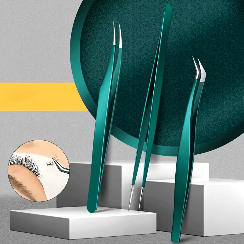 Kit d'outils d'extension de cils hypoallergéniques – Ensemble de pincettes en acier inoxydable avec plumes dorées et pinces dauphin pour artistes de cils