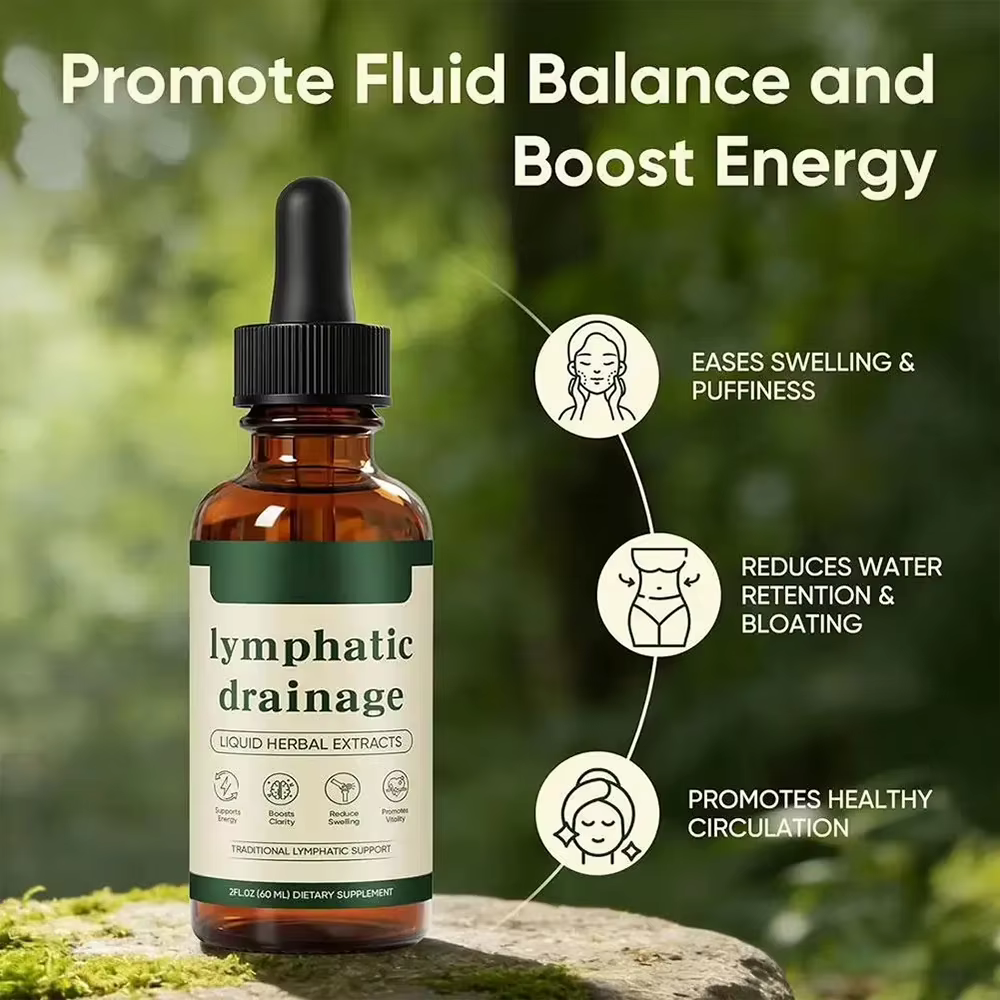 Gouttes de drainage lymphatique 60 ml, formule naturelle à base de plantes, élimination des toxines, soulagement des gonflements, soutien lymphatique liquide
