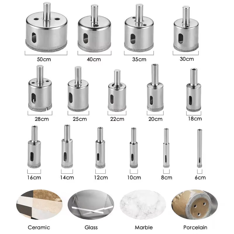 Lot de 15 ou 10 forets diamantés de 6 mm à 50 mm pour carrelage