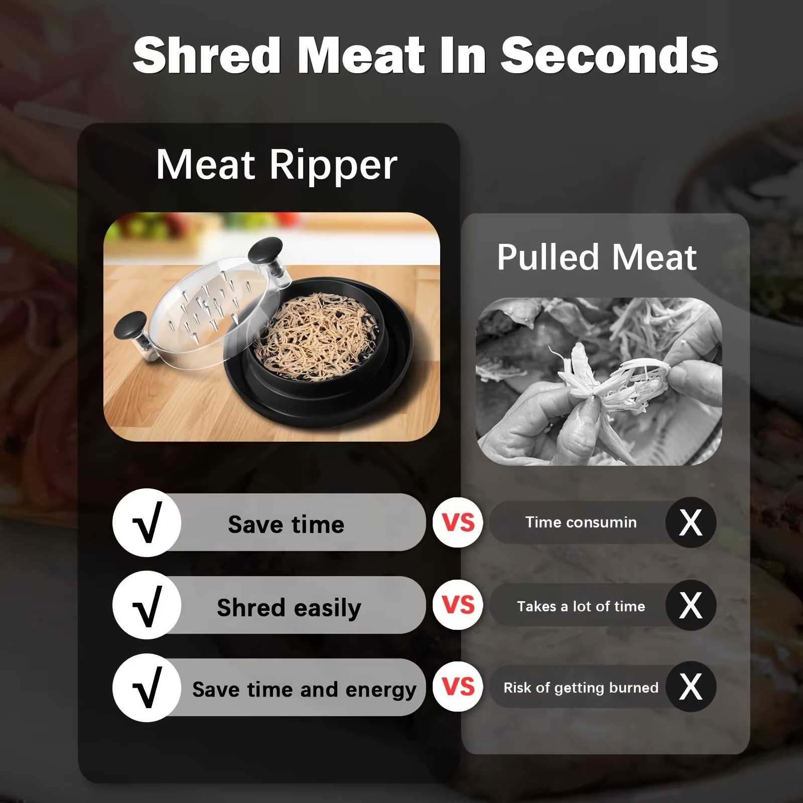 Broyeur de poulet amélioré avec couvercle transparent : grand outil rotatif antidérapant pour couper le poulet, le bœuf, le chou et les légumes