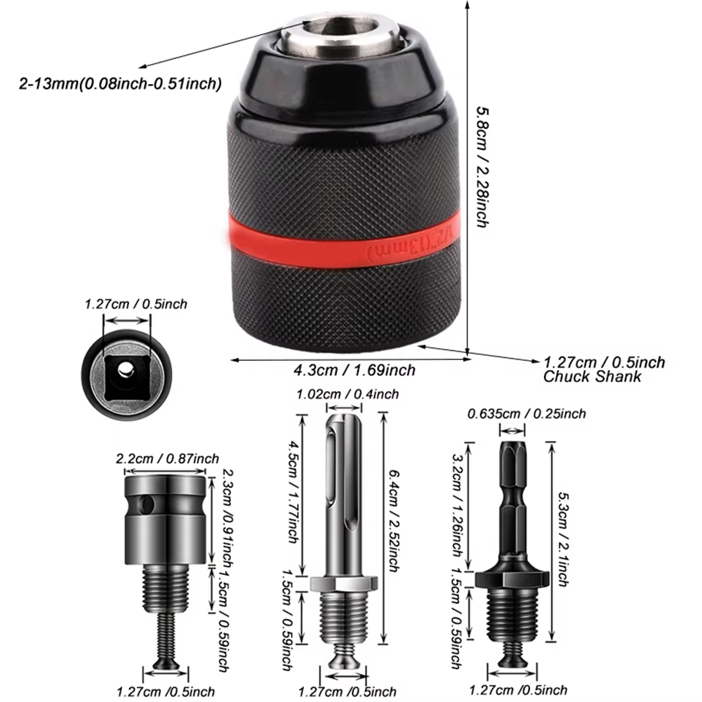 Mandrin de perçage sans clé en métal JENTORIX 2mm-13mm