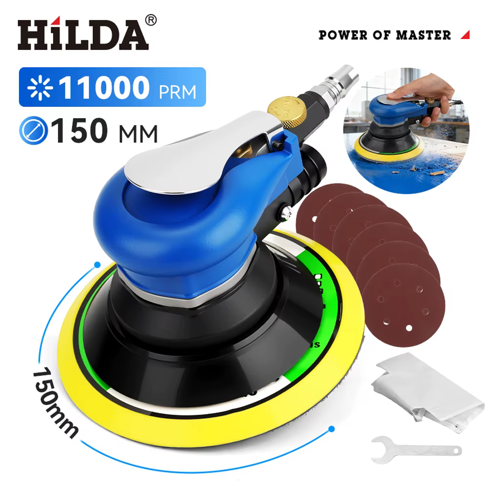 HILDA Ponceuse orbitale pneumatique prête à la poussière 150 mm