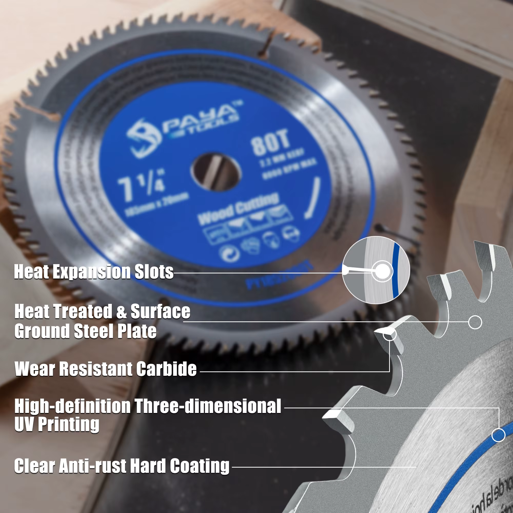 Lame de scie circulaire PAYA 7 1/4" 80T pour le travail du bois
