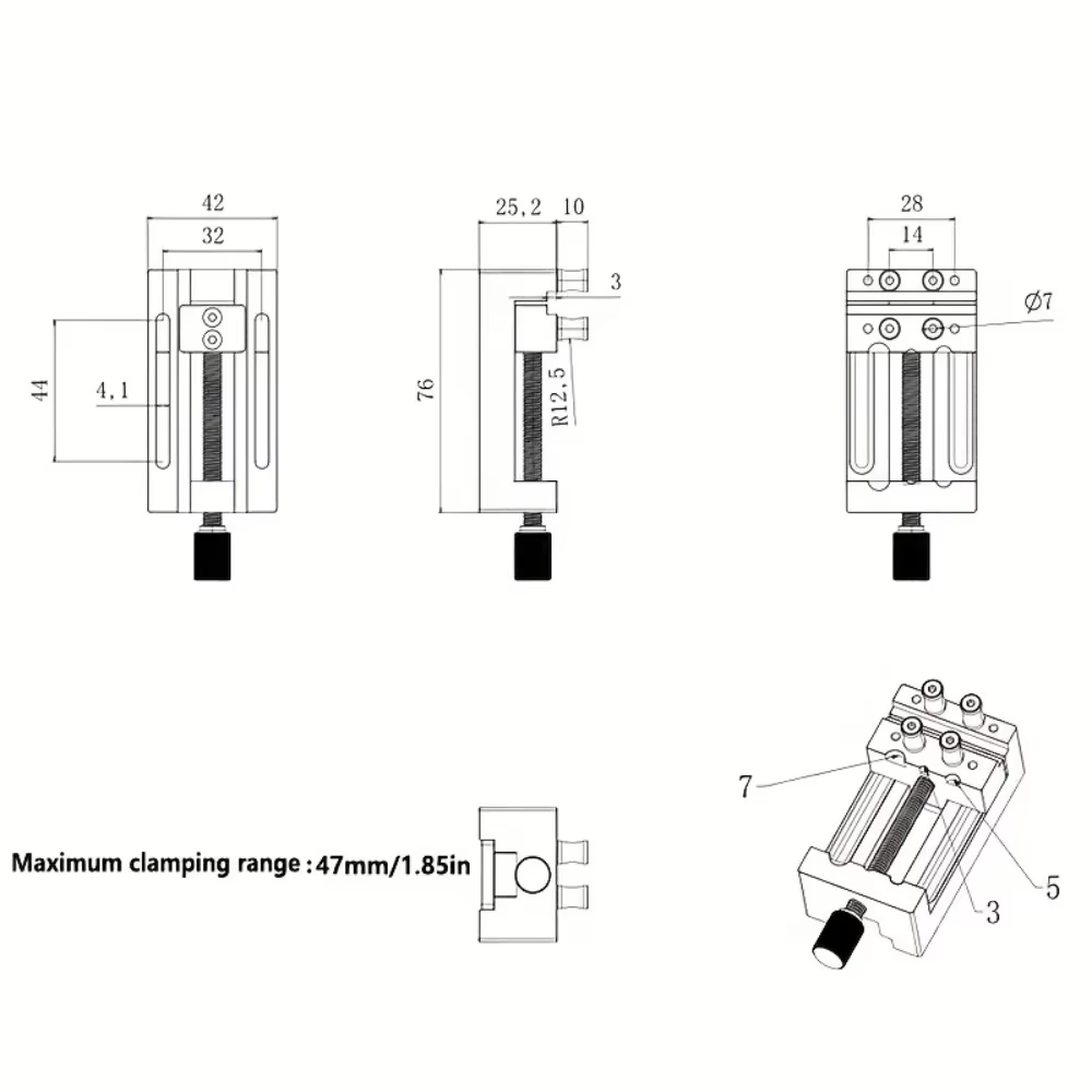 Mini étau de presse-perceuse 0-47 mm avec mâchoires en caoutchouc anti-rayures pour la fabrication artisanale et les petites réparations