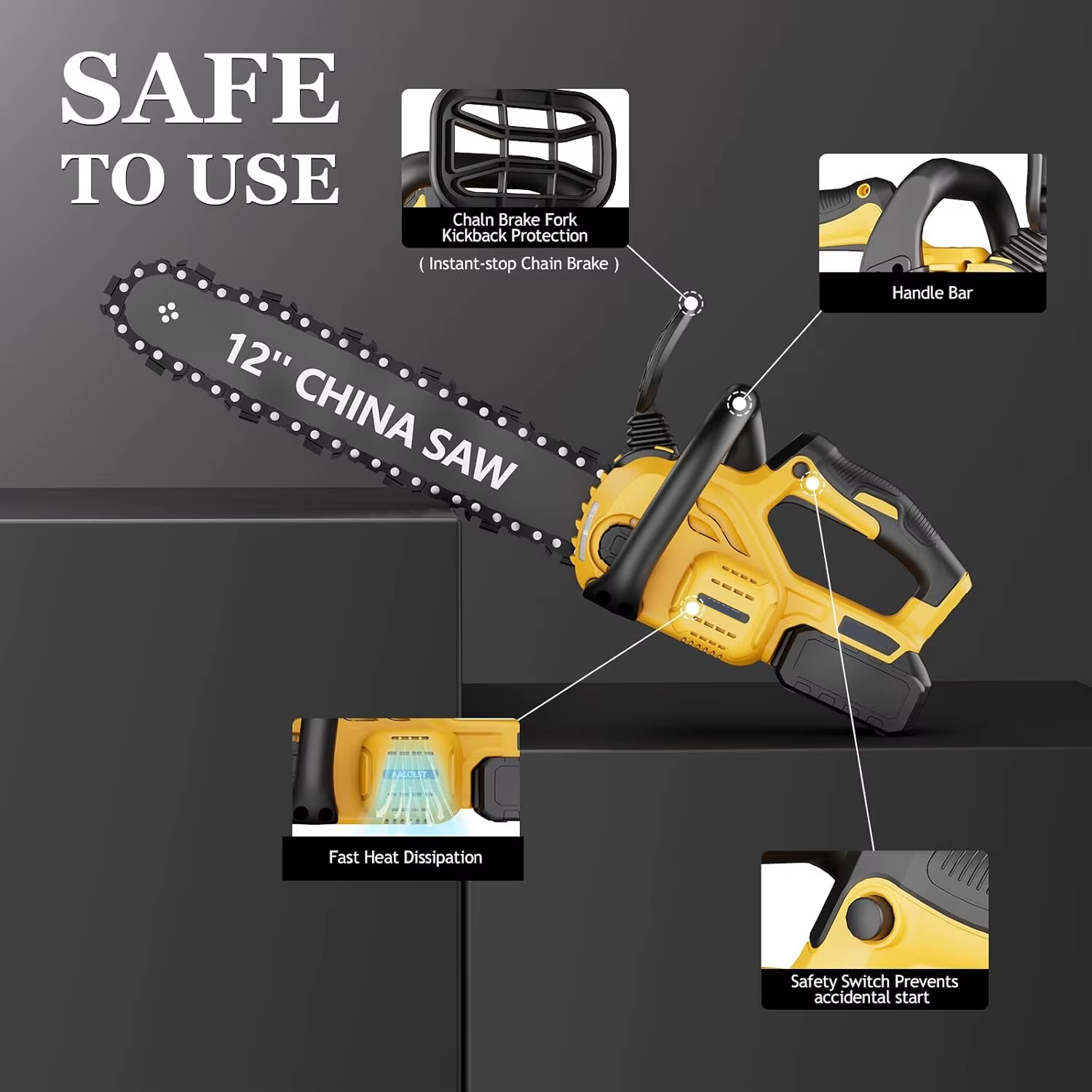 Tronçonneuse électrique portative sans fil de 12 pouces pour la coupe du bois de branche d'arbre pour batterie DeWalt 20v