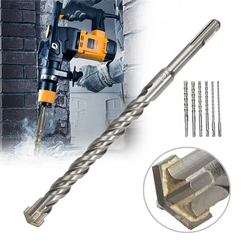 JUSTINLAU Perceuse à percussion électrique à poignée ronde en acier au tungstène et alliage dur qui pénètre les murs et percute le béton